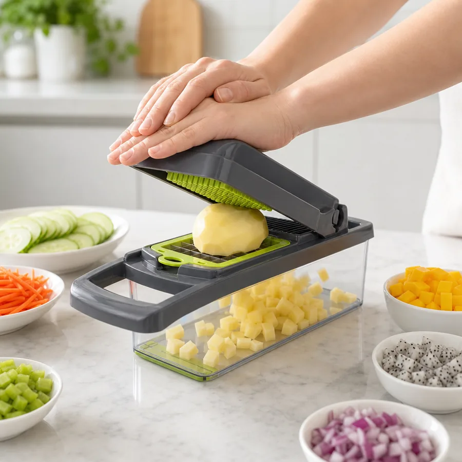 Press or slide the food